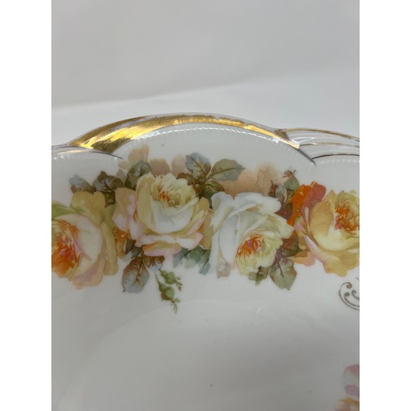 Vintage Porcelain Bowl Floral Roses Gold Trim Scalloped Edge - Picture 8 of 10